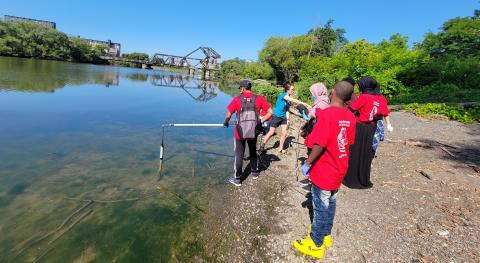 students testing water