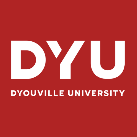 D'Youville University text mark in white with red background.