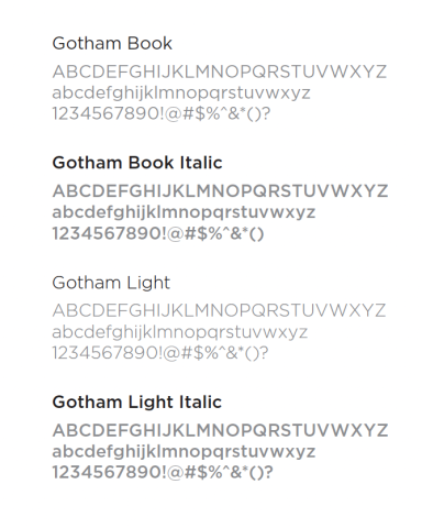 Gotham Book and Light fonts.