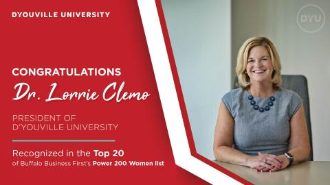 Congratulations Dr. Lorrie Clemo President of D'Youville University Recognized in the Top 20 of Buffalo Business First's Power 200 Women list