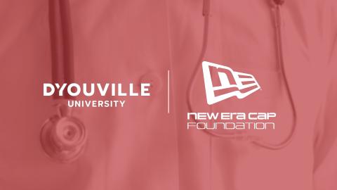 Logos that read D'Youville University and New Era Cap Foundation