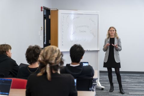 Image of Kathleen Burke Lecturing at School of Business DYU