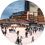 overhead view of a large ice skating rink