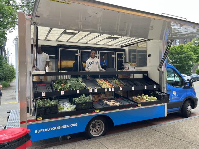 Farm vendor truck with vegetables at the D'Youville University Farmers Market