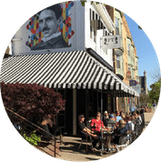 exterior of a restaurant with patio seating