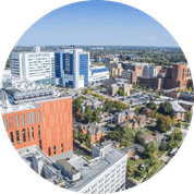 aerial view of the medical corridor on main street in buffalo.