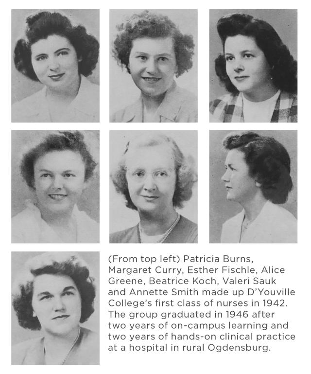 Seven headshots of nurses that made up D'Youville College's first class of nurses in 1942.