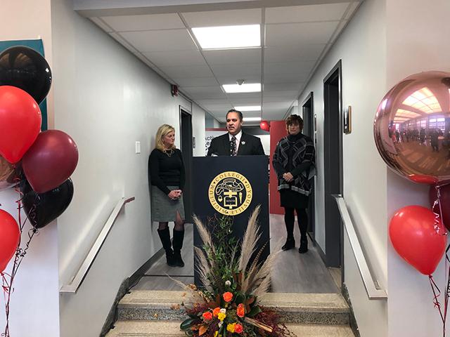 Dr. Kriner Cash, superintendent of Buffalo Public Schools, speaks at the Steelcase Active Learning Center ribbon cutting.